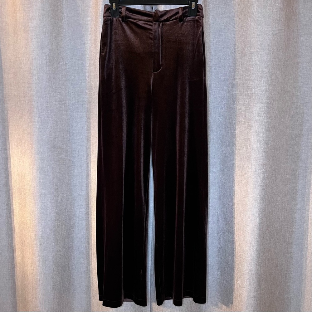 Forever 21 Velvet Wide-Leg Trouser Pants Brown Flat Front High-Rise Women's S